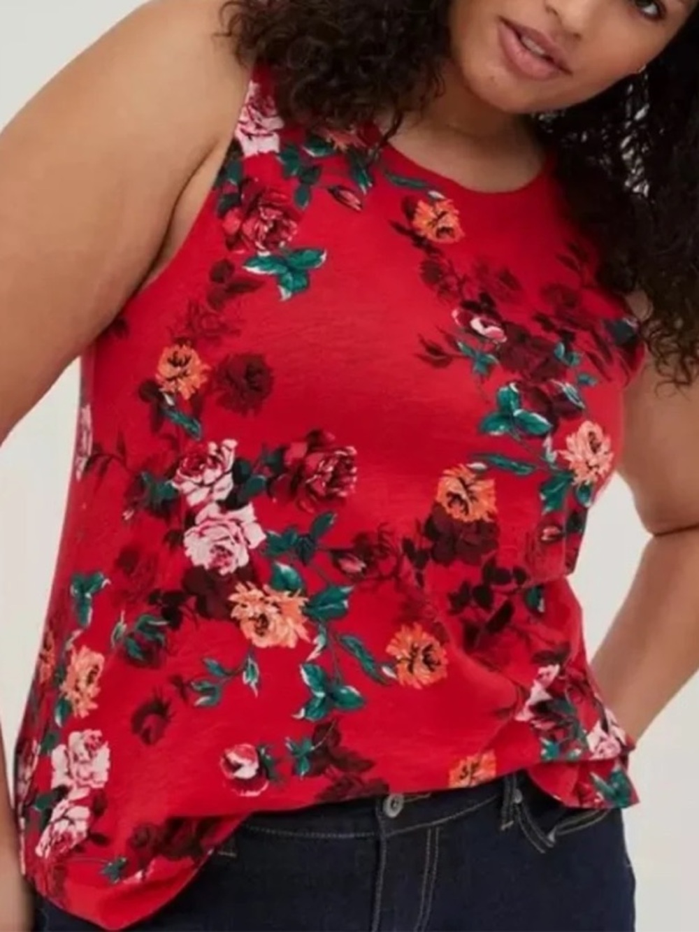 New Torrid  Red Floral Tank Top 3X Longline Rose Print Boho Cottagecore NWT